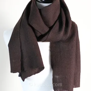 100% Pure Ladakh Yak Wool Scarf - Handspun, Handwoven Soft & Light Stole by Women Weavers in the Himalayas | Dark Brown, 13x76"