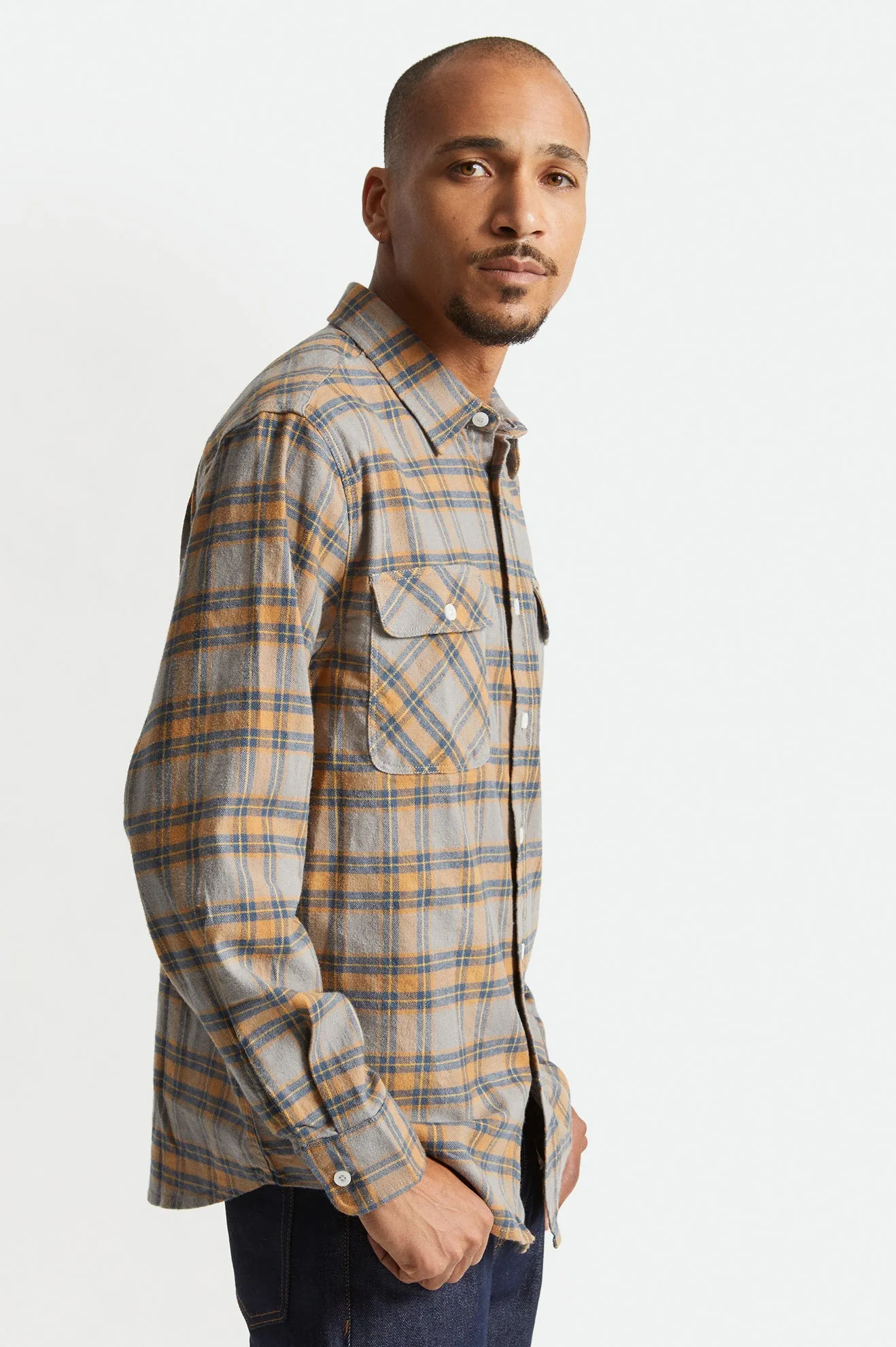 Brixton Bowery Stretch Long Sleeve Crossover Flannel - Heather Grey