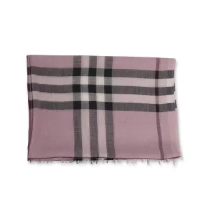 Burberry Pink Wool & Silk Check Fringed Scarf