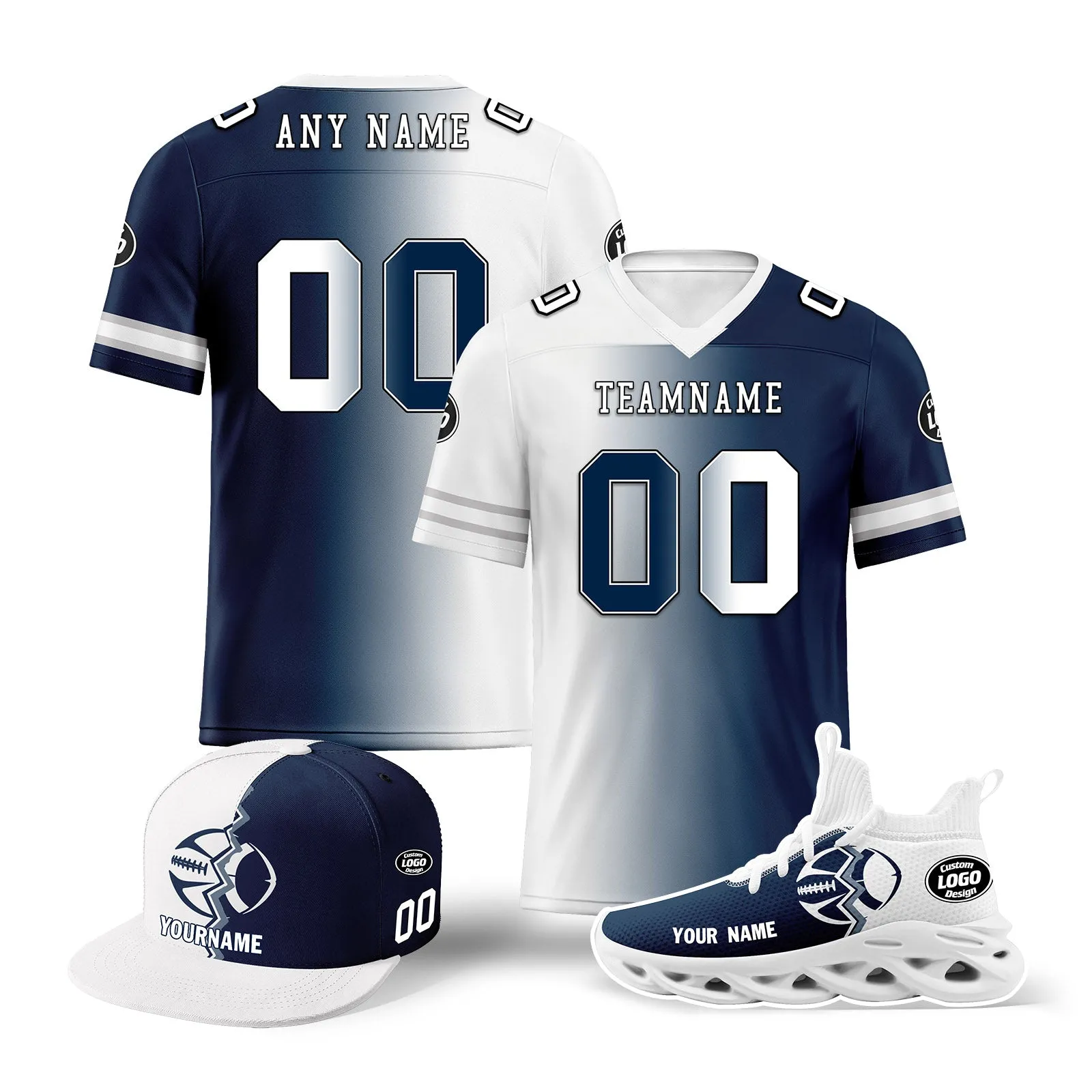 Custom Deep Blue White Texas Football Jersey MaxSoul Shoes and Hat Combo Offer Personalized Combo ZH-D028018-5