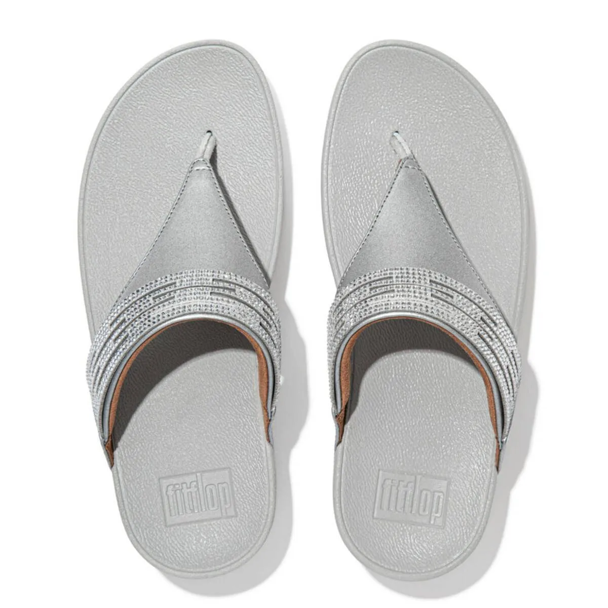 FitFlop Womens Lulu Lasercrystal Leather Toe-Post Sandals Silver