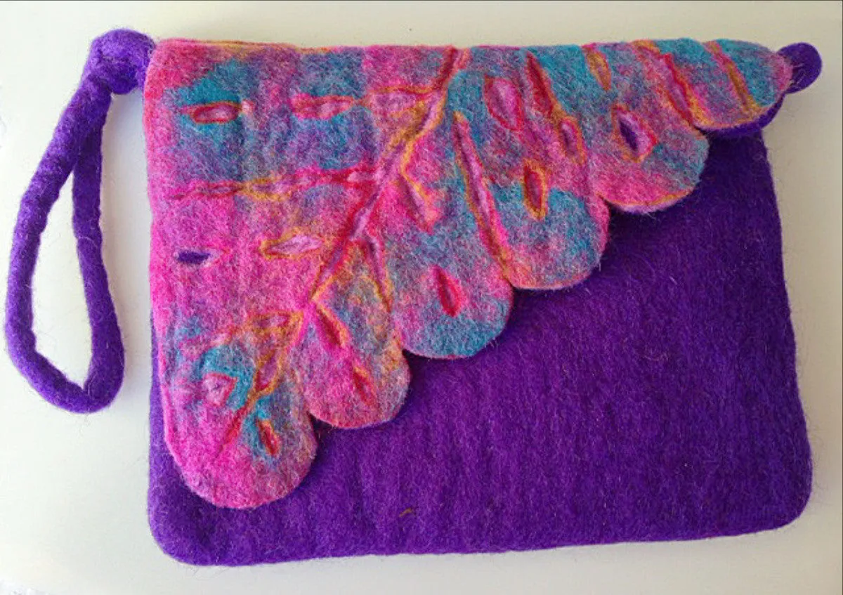 Nuno Felted Wool Leaf Wristlet Purses One-Of-A-Kind 8 x 6.5