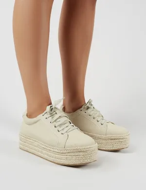 Paloma Espadrille Flatform Trainers in Beige Canvas