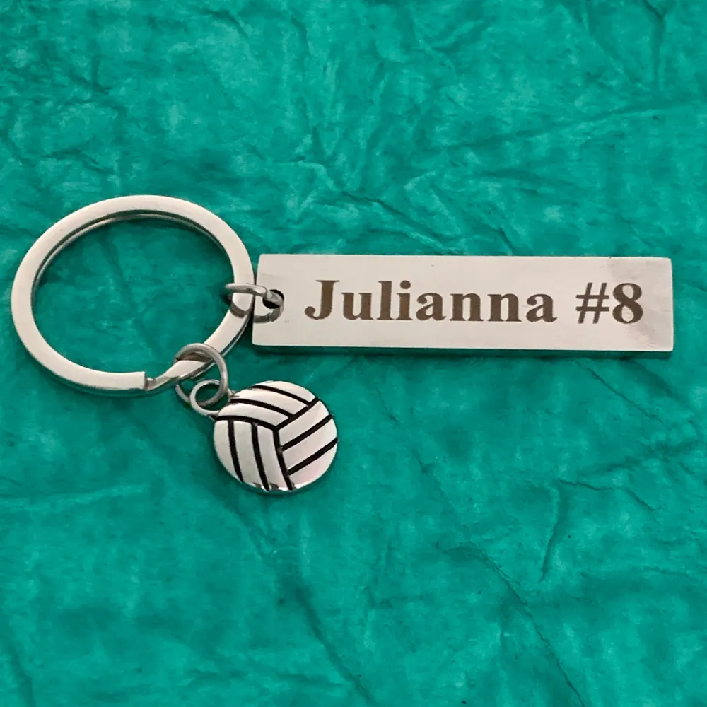 Personalized Engraved Bar Volleyball Keychain