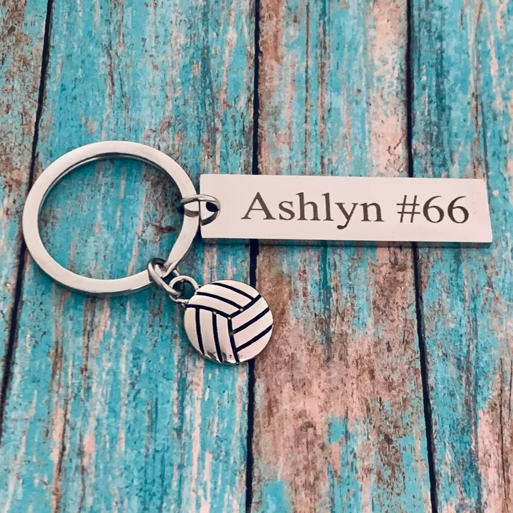 Personalized Engraved Bar Volleyball Keychain