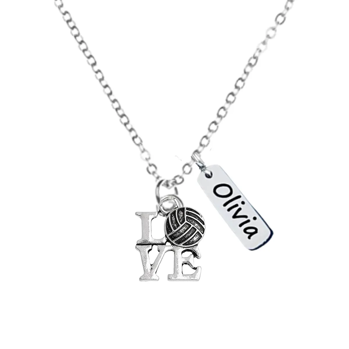 Personalized Engraved Volleyball Tag Charm Necklace