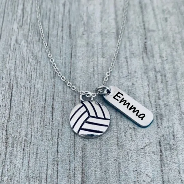 Personalized Engraved Volleyball Tag Charm Necklace