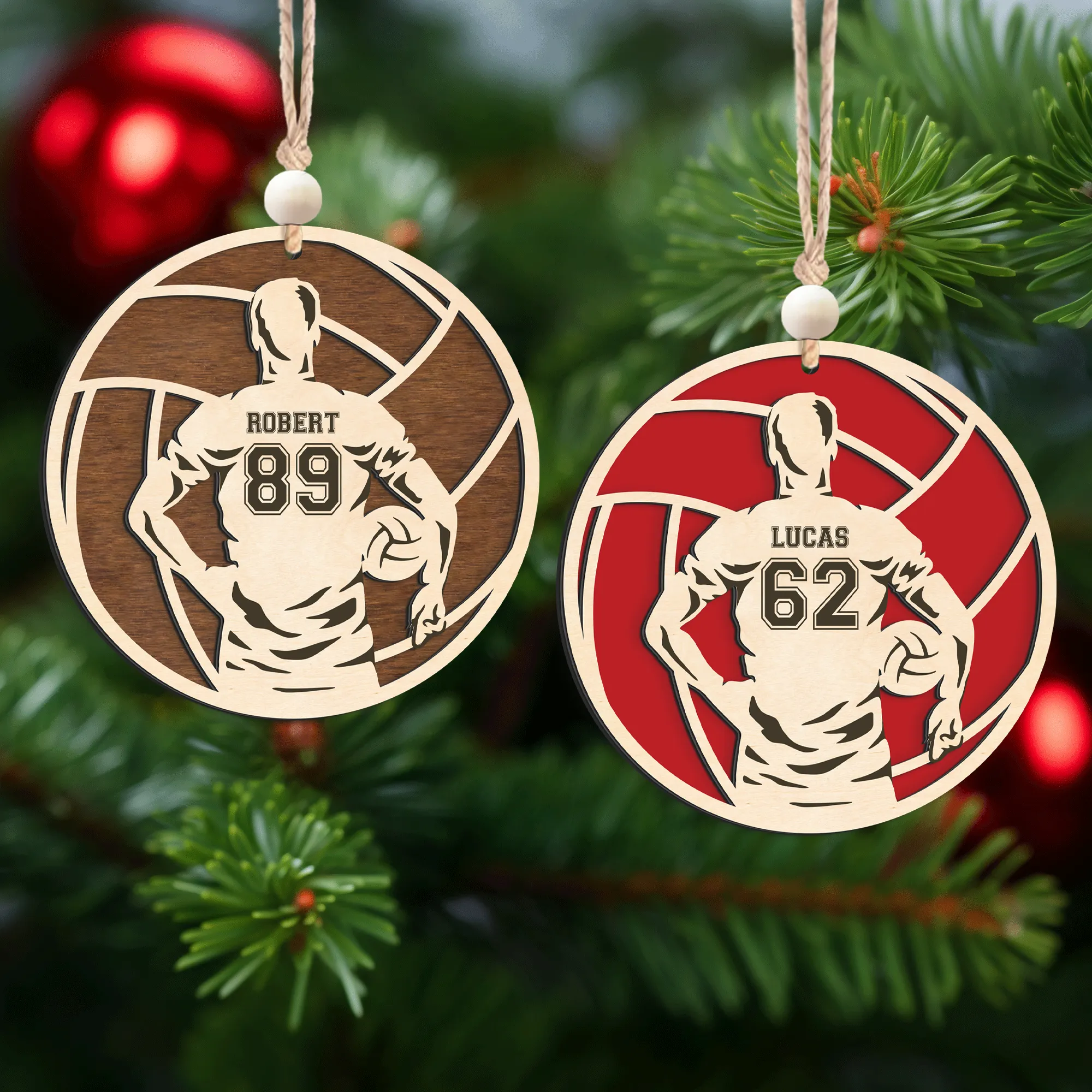 Personalized Volleyball 2 Layered Wooden Ornament, Custom Name Number Volleyball Player Christmas Ornament, CF930