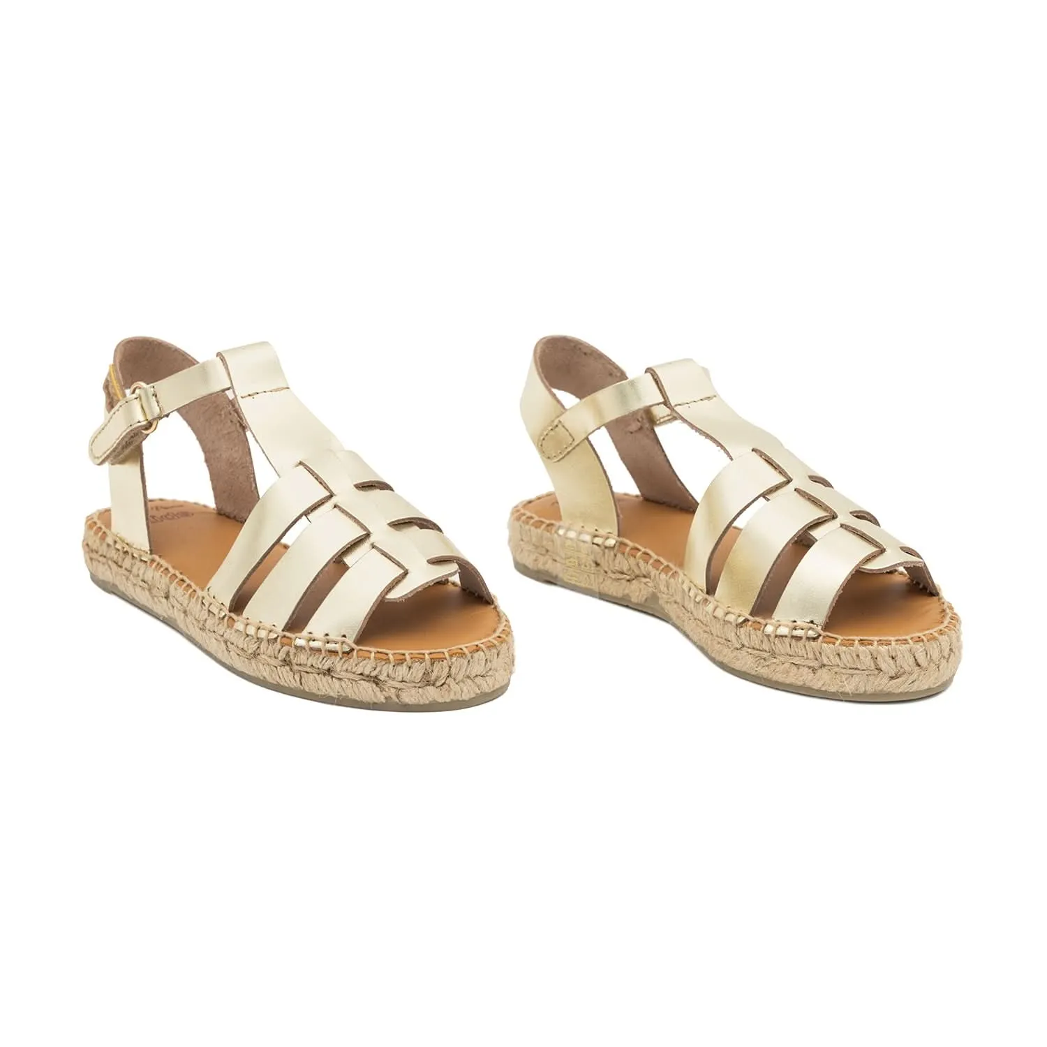 Plain Leather Flat Espadrille For Kids - Elma