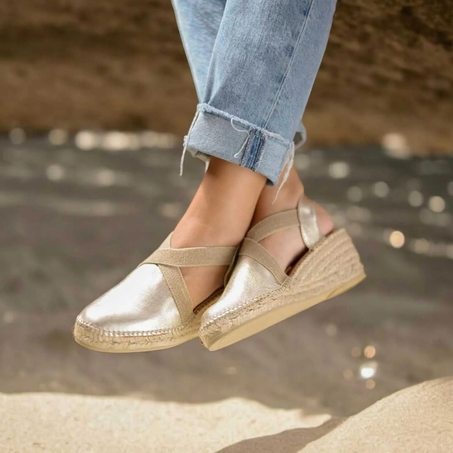 Plain Leather Wedge Espadrille for Women - Tossa