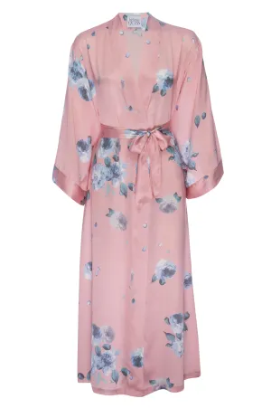 Silk Charmeuse Long Robe: Rose Gold Floral Print