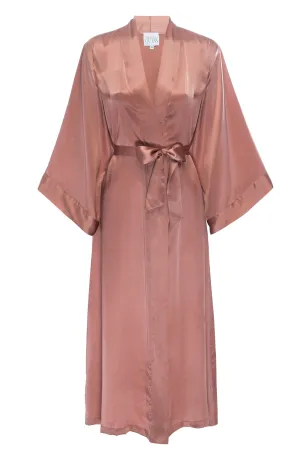 Silk Charmeuse Long Silk Robe: Apricot