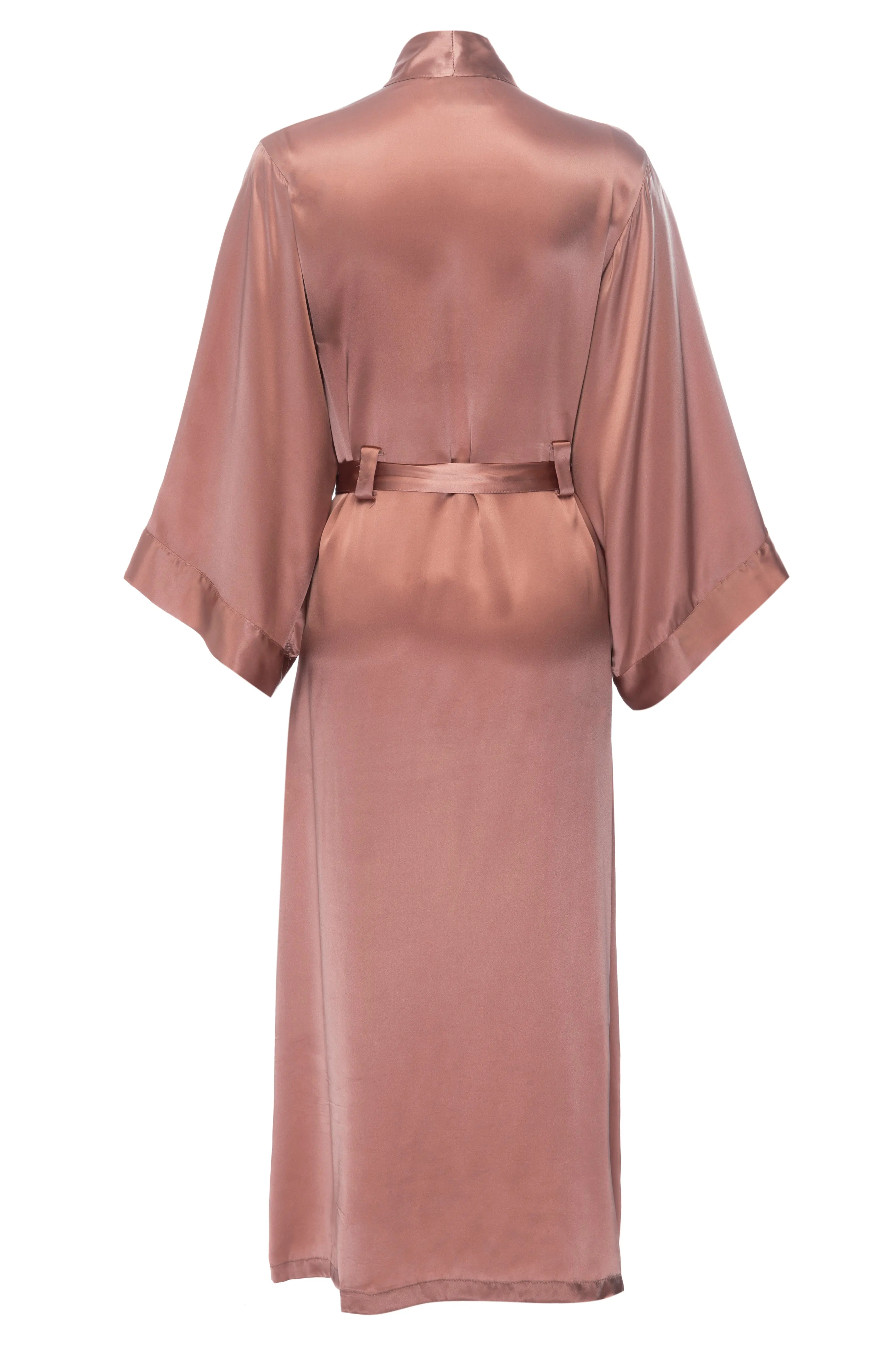 Silk Charmeuse Long Silk Robe: Apricot