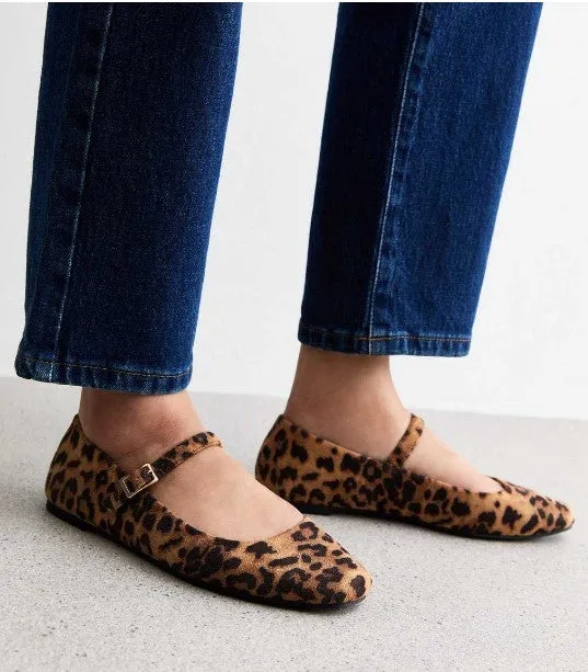 Square Toe Mary Jane Ballet Flats LEOPARD