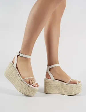 Tarini Clear Perspex Espadrille Flatform Sandals in White