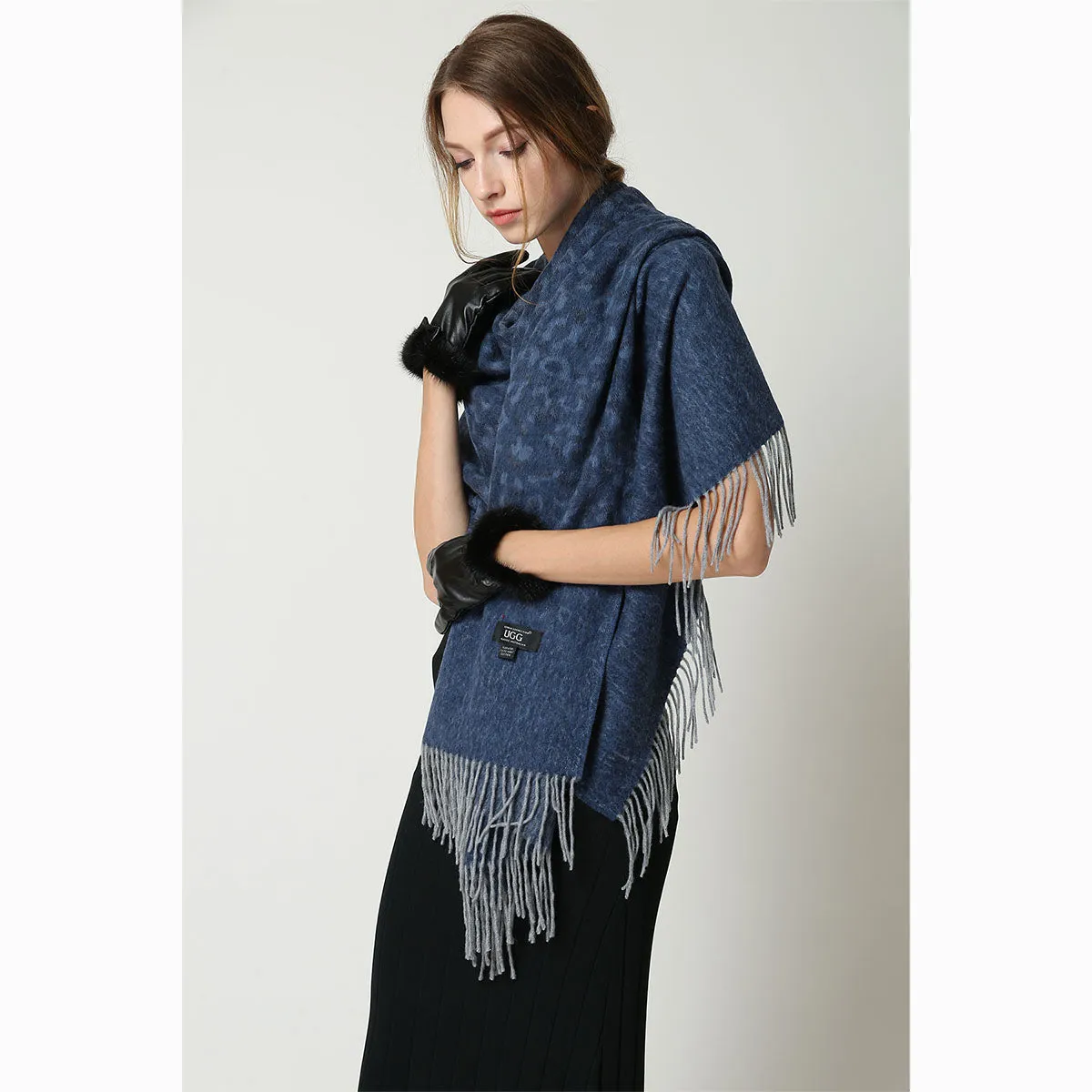 Ugg Cashmere & Wool Wrap Navy and Grey