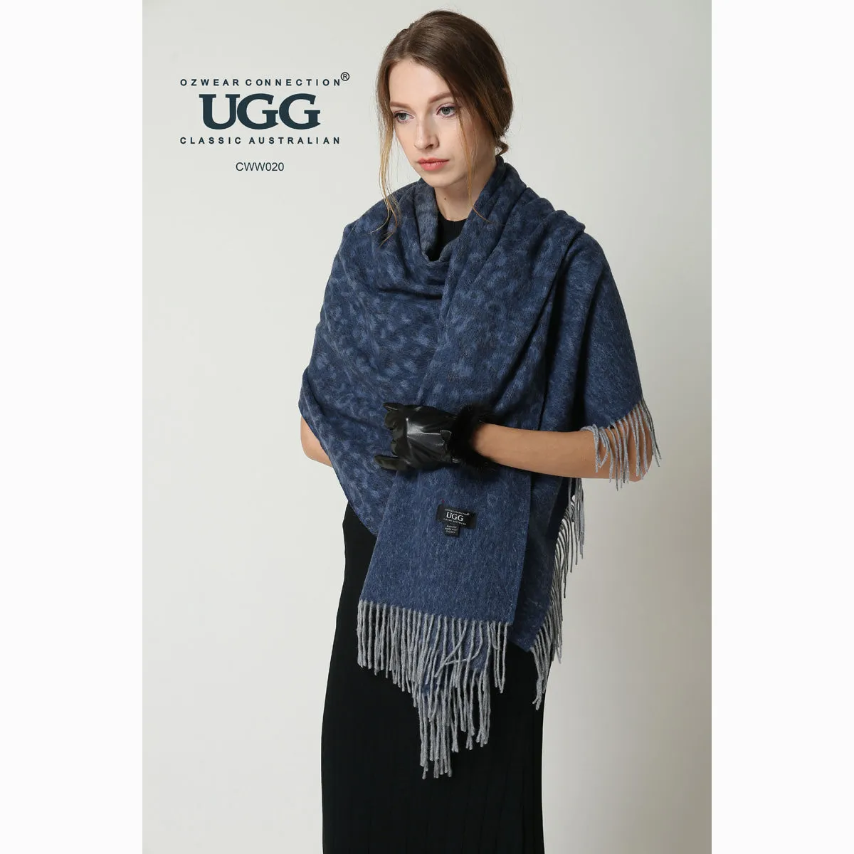 Ugg Cashmere & Wool Wrap Navy and Grey