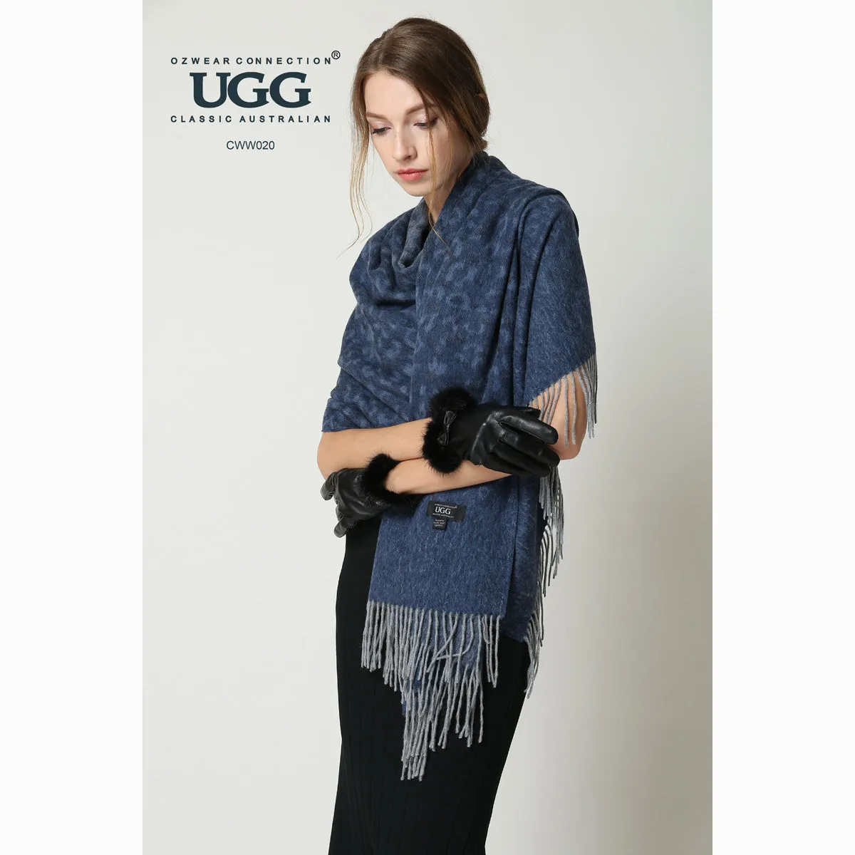 Ugg Cashmere & Wool Wrap Navy and Grey