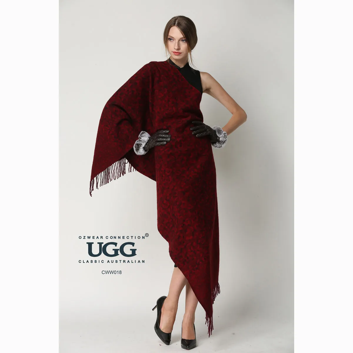 Ugg Cashmere & Wool Wrap Red and Brown